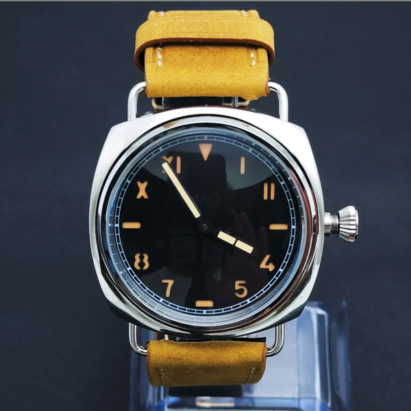 1930s Cali Vintage Diver's Watch Black (Brown Strap)